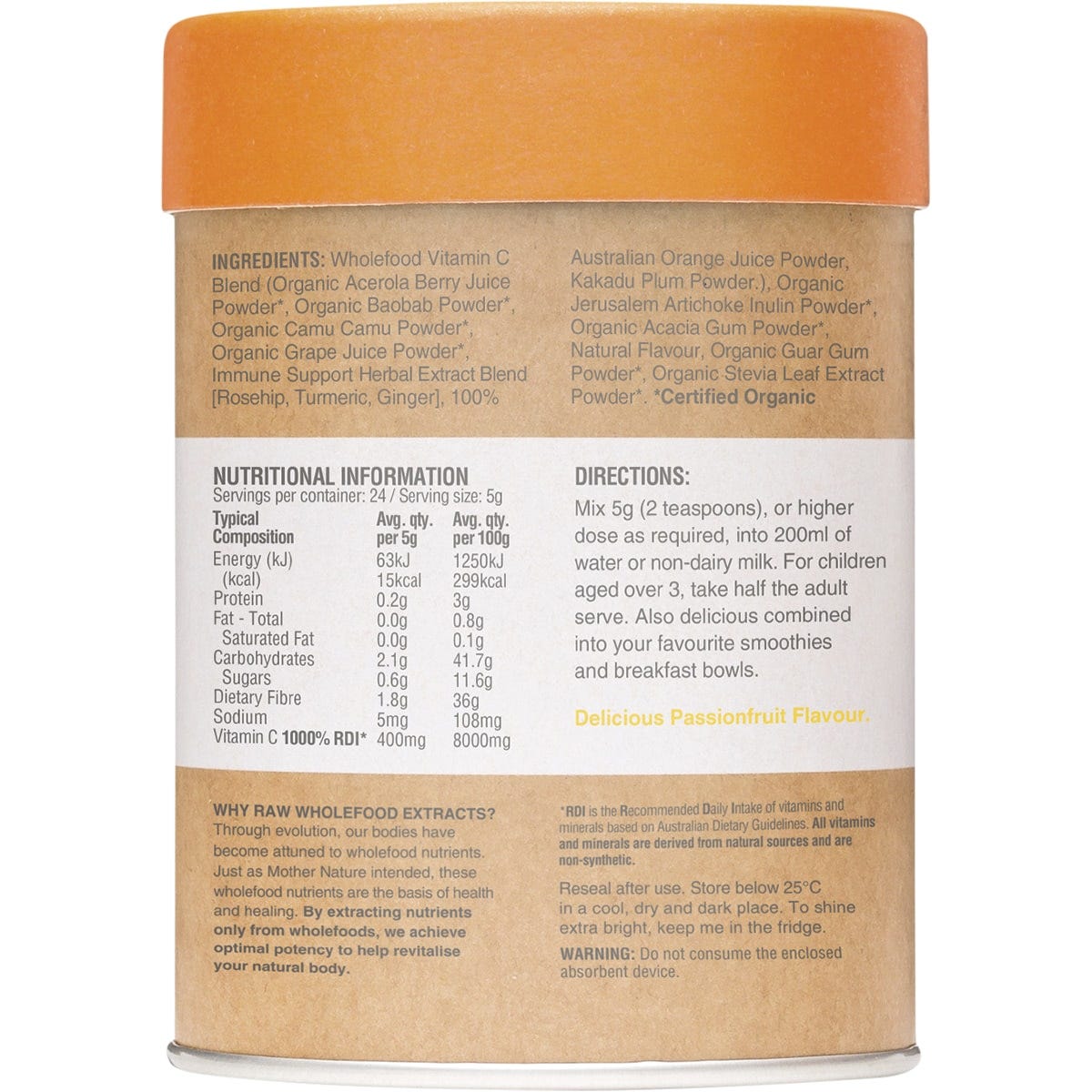 Amazonia Raw Wholefood Extracts Vitamin C+ Passionfruit Flavour