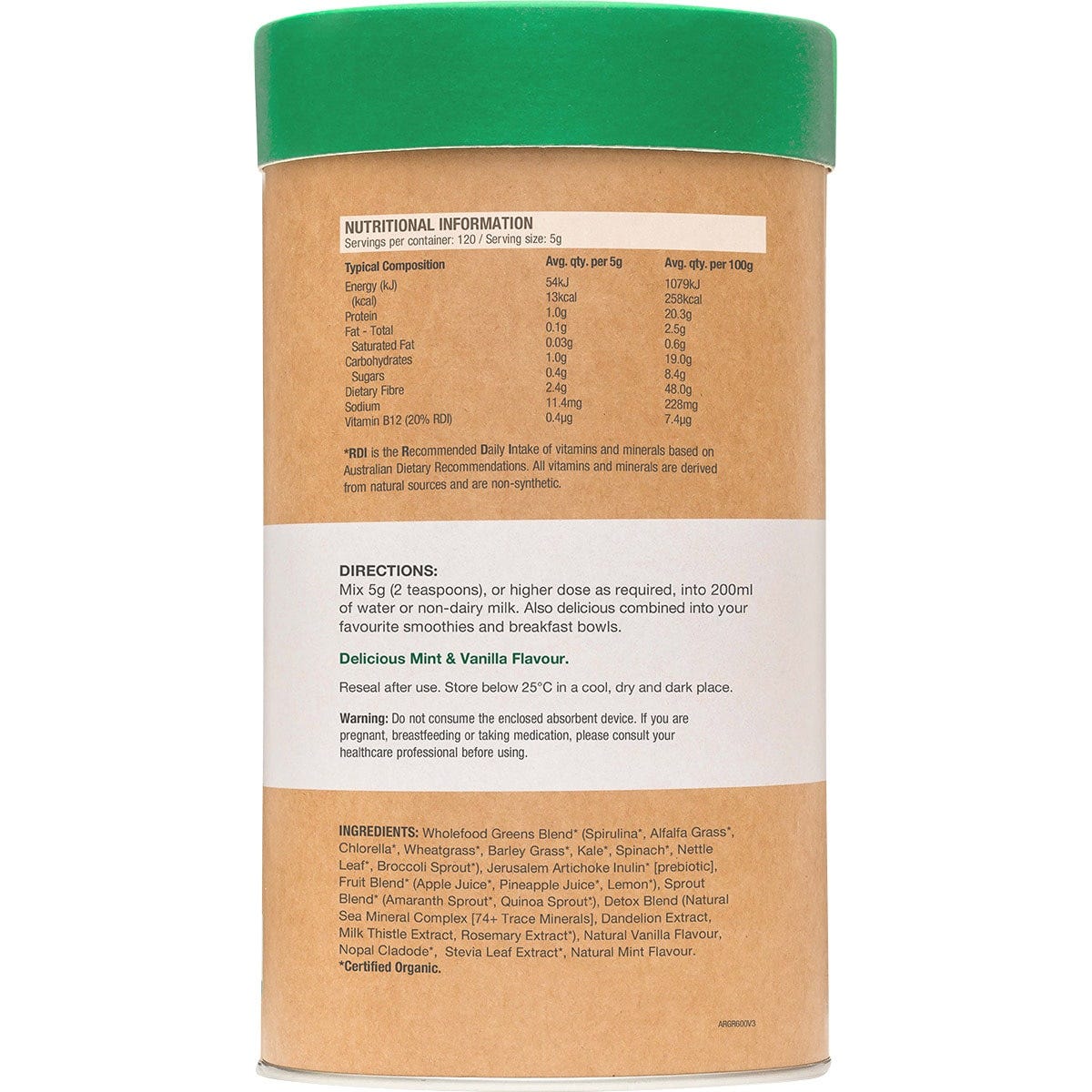 Amazonia Raw Nutrients Greens Mint & Vanilla Flavour