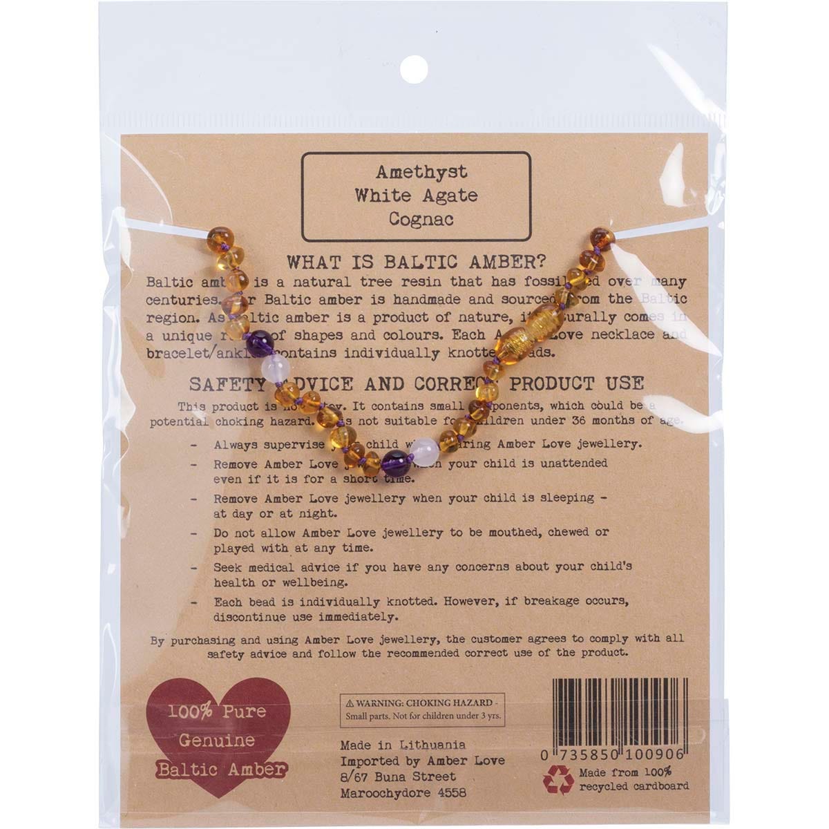 Amber Love Children's Necklace 100% Baltic Amber Cosmic Love