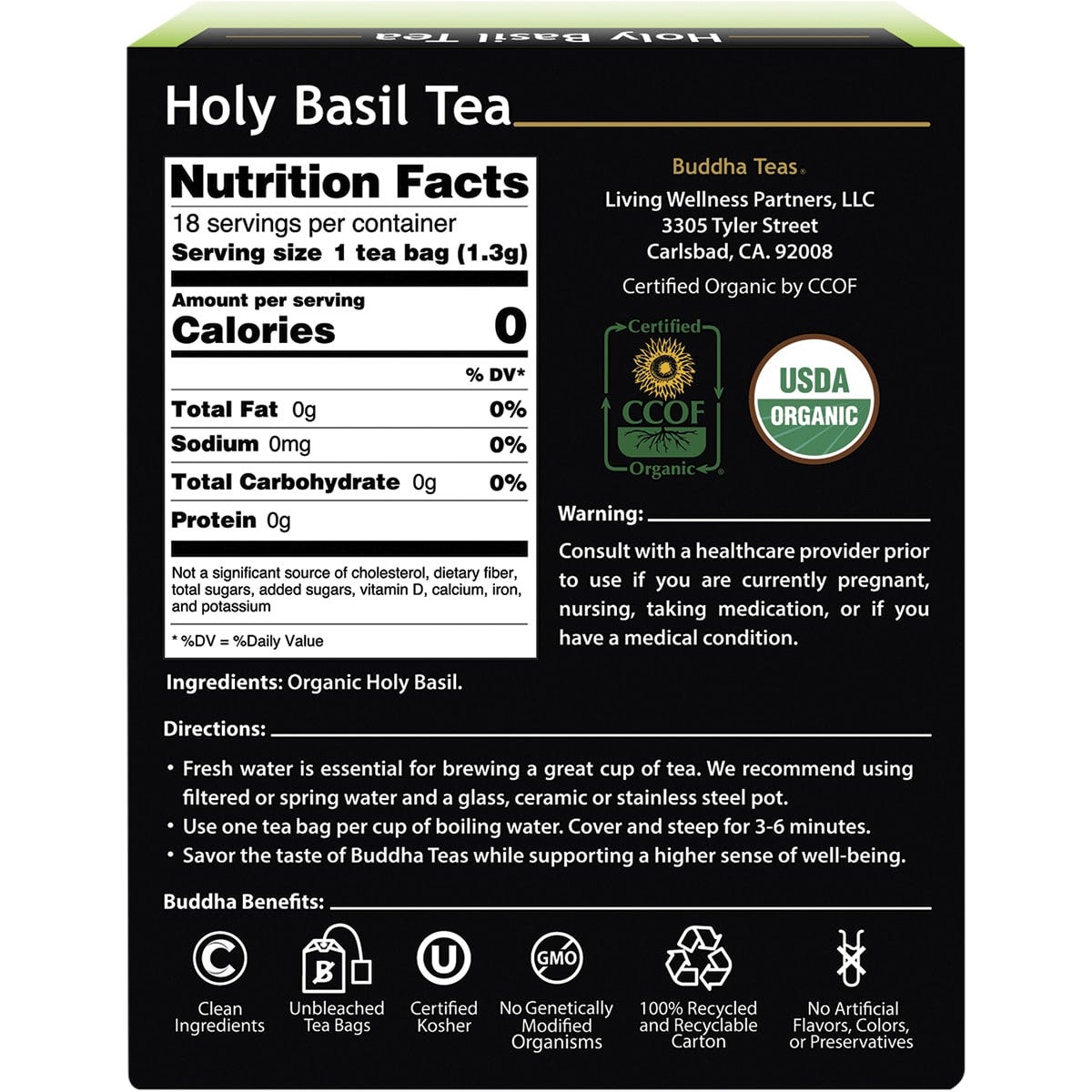 Buddha Teas Organic Herbal Tea Bags Holy Basil Tea (Tulsi)