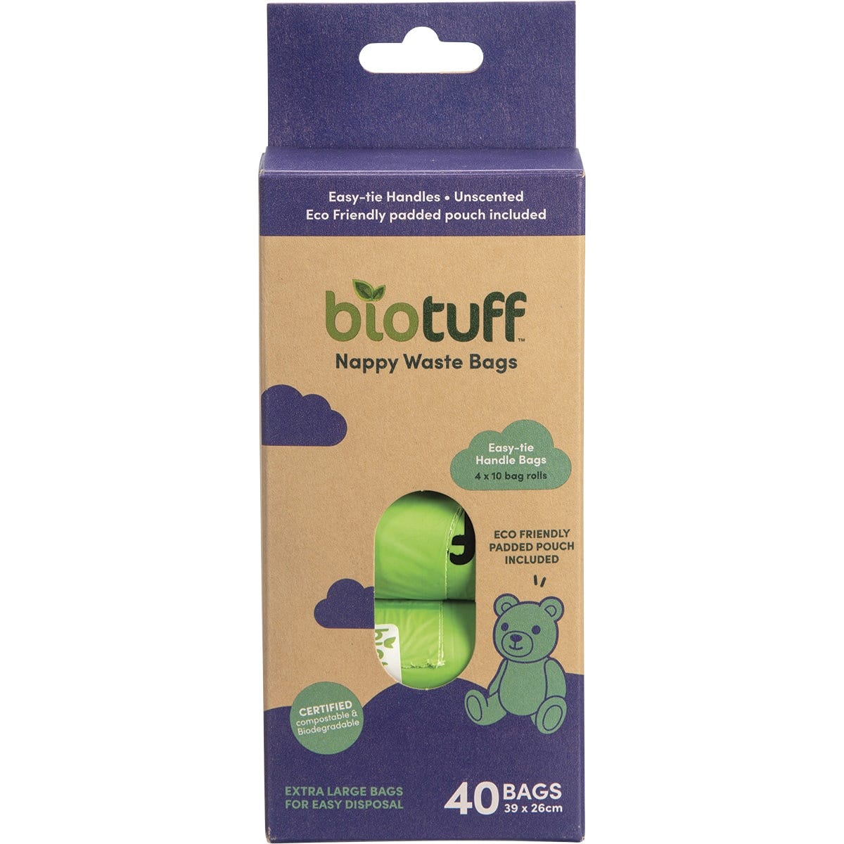 Biotuff Nappy Waste Bags & Dispenser 4 x 10 Bag Rolls