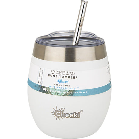 Insulated Wine Tumbler Spirit White with S/Steel Straw