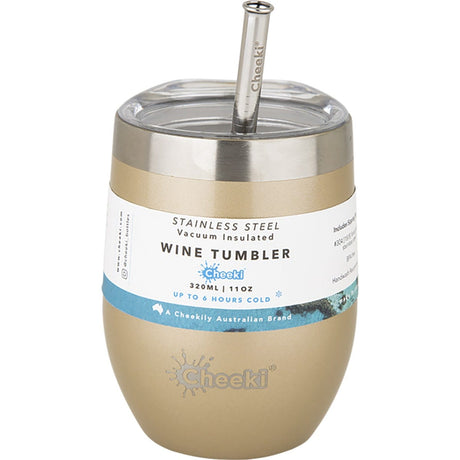 Insulated Wine Tumbler Soft Gold with S/Steel Straw