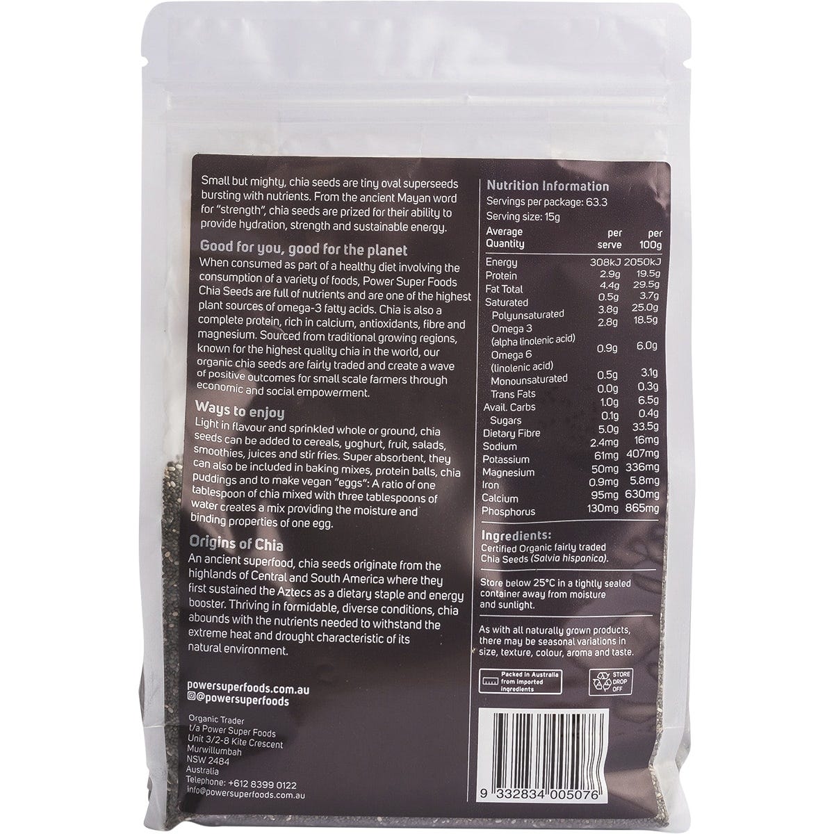 Power Super Foods Chia Seeds Certified Organic The Origin Series