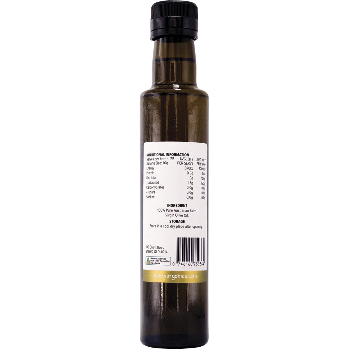 Everyorganics Cold Smoked Extra Virgin Olive Oil Pure Aust. Oil