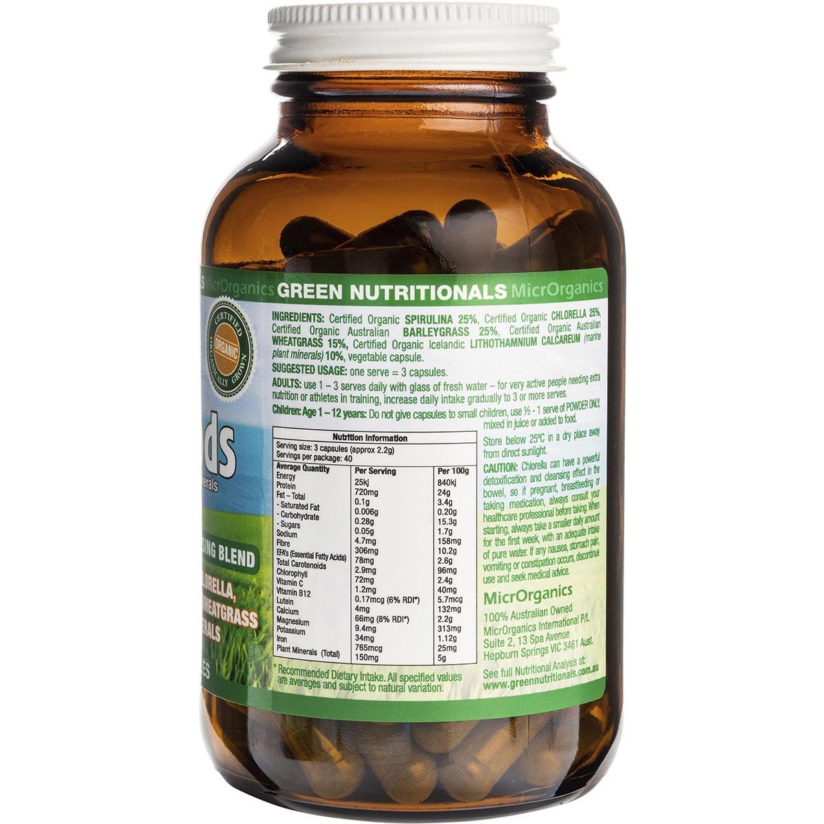 Green Nutritionals Organic Green Superfoods Vegan Capsules 600mg
