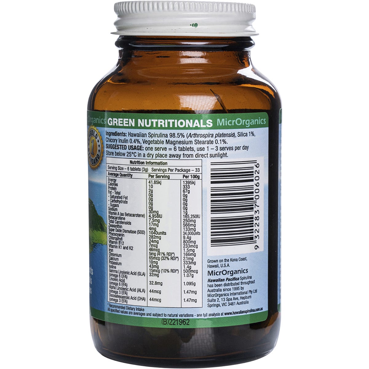 Green Nutritionals Hawaiian Pacifica Spirulina Tablets 500mg