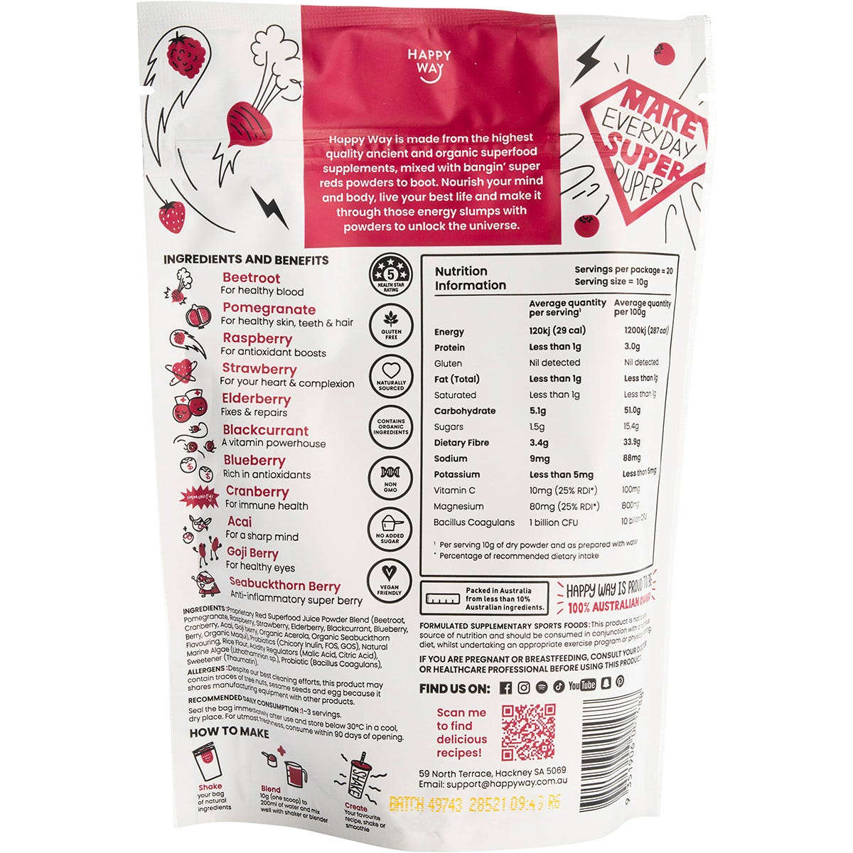 Happy Way Super Reds Powder Raspberry