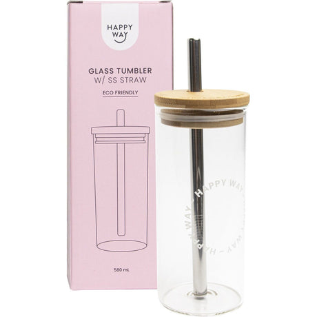 Glass Tumbler with Stainless Steel Straw