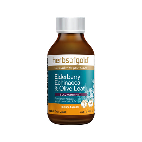 Herbs of Gold Elderberry Echinacea & Olive Leaf (Blackcurrant) Oral Liquid 100ml