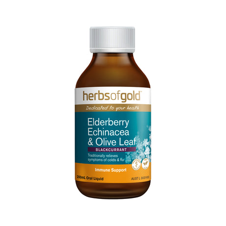 Herbs of Gold Elderberry Echinacea & Olive Leaf (Blackcurrant) Oral Liquid 200ml