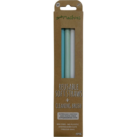 Reusable Soft Silicone Straws Pastel + Cleaning Brush