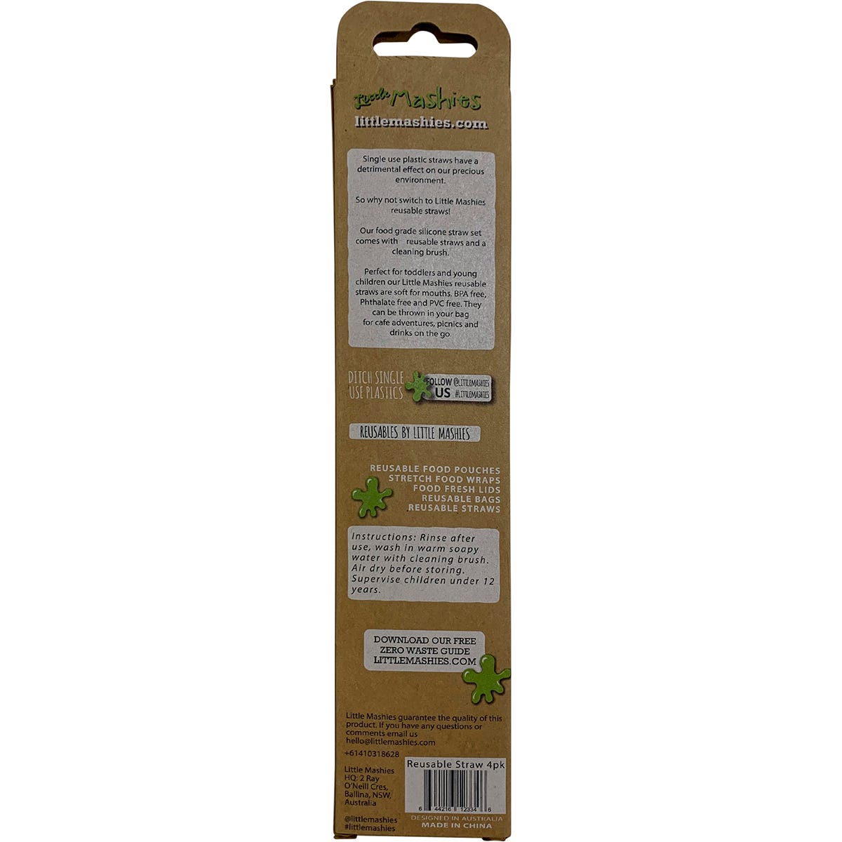 Little Mashies Reusable Soft Silicone Straws Pastel + Cleaning Brush