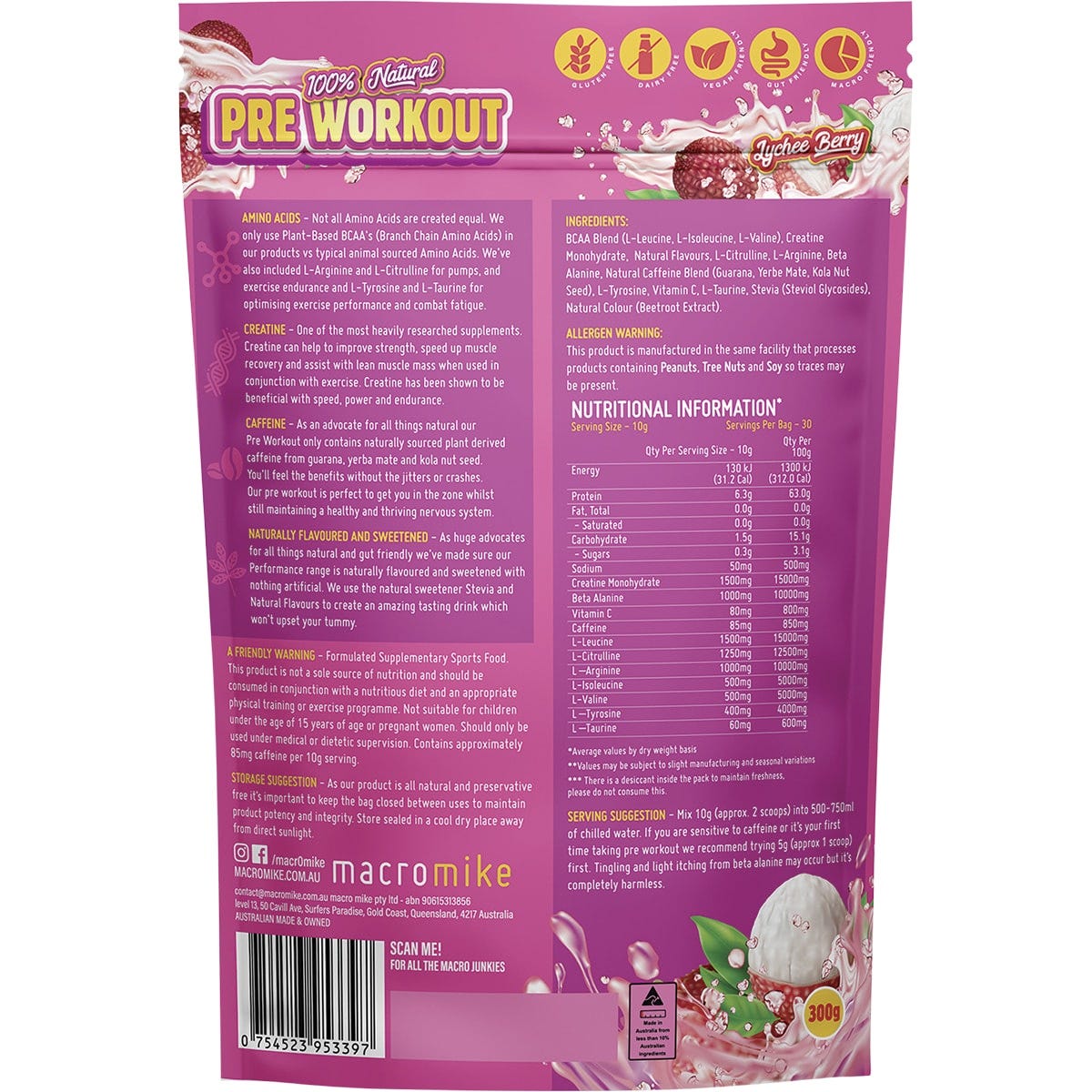 Macro Mike Pre Workout Lychee Berry