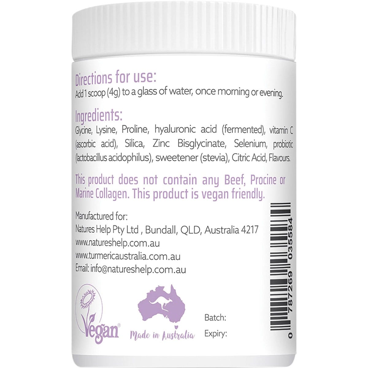 Nature's Help Plant-Based Collagen Powder Berry with Probiotics