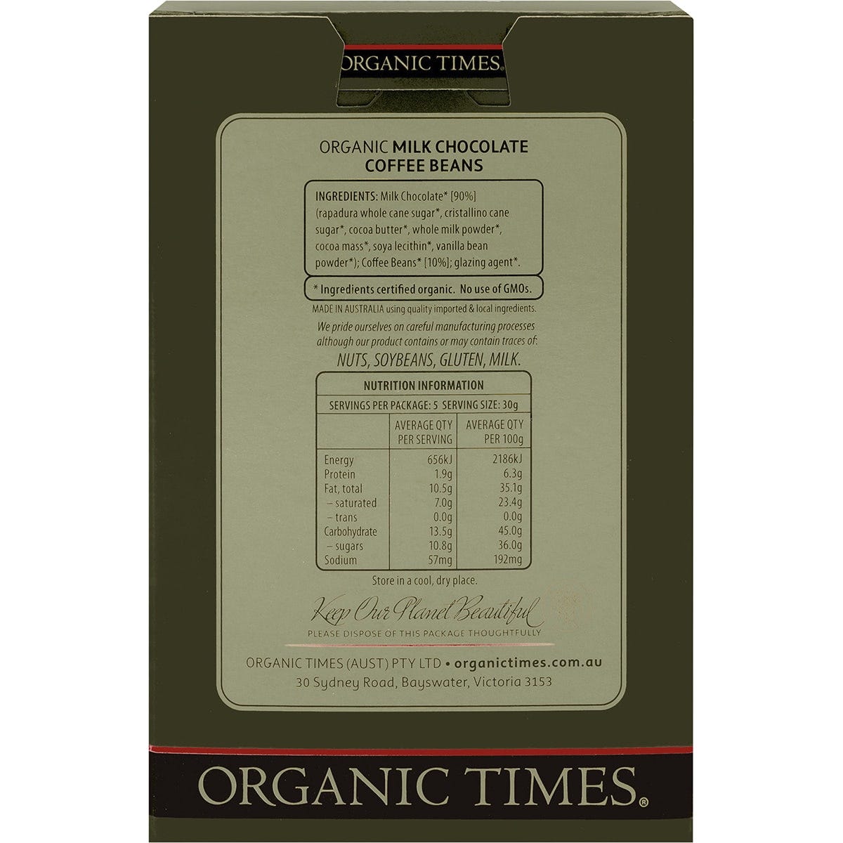 Organic Times Milk Chocolate Coffee Beans