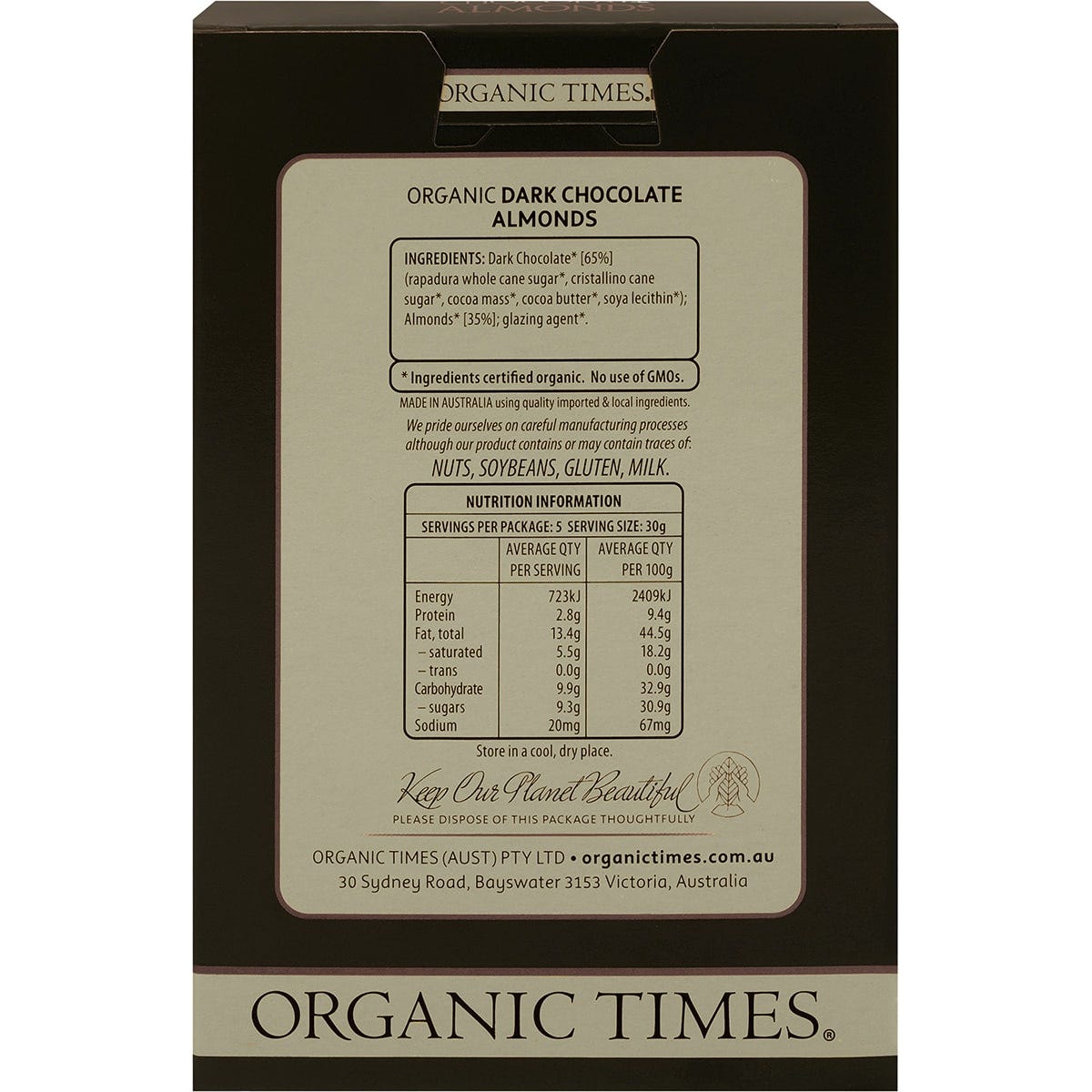 Organic Times Dark Chocolate Almonds