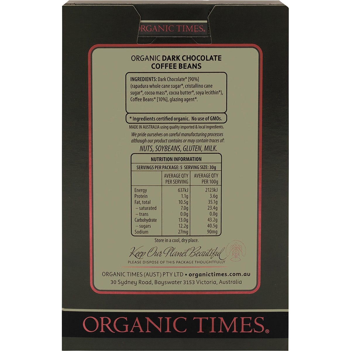 Organic Times Dark Chocolate Coffee Beans