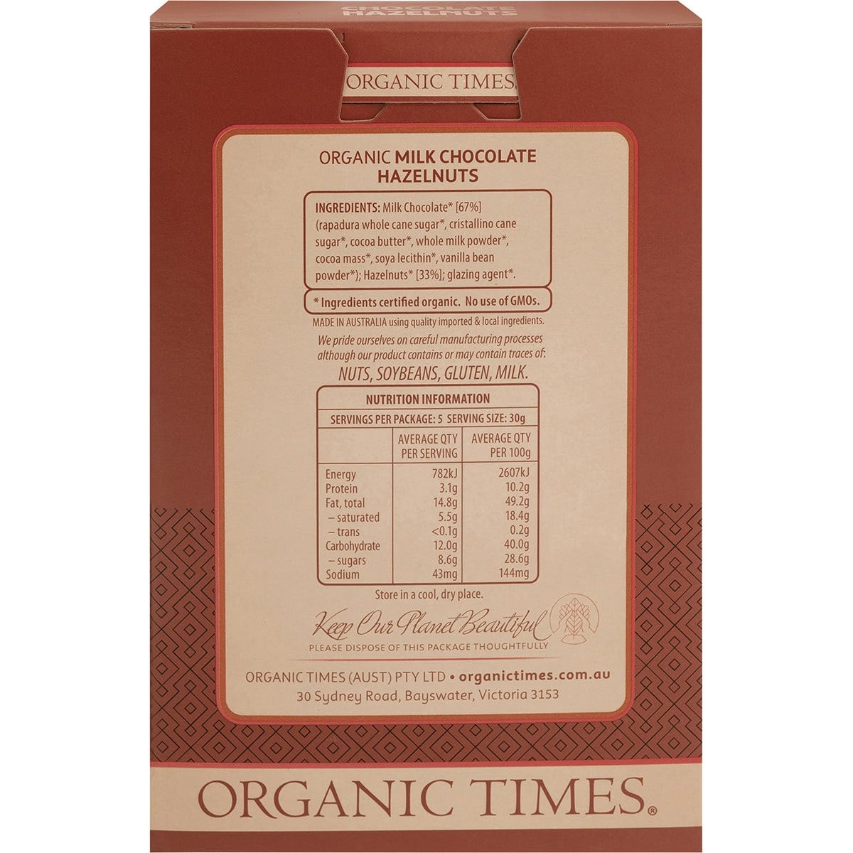 Organic Times Milk Chocolate Hazelnuts