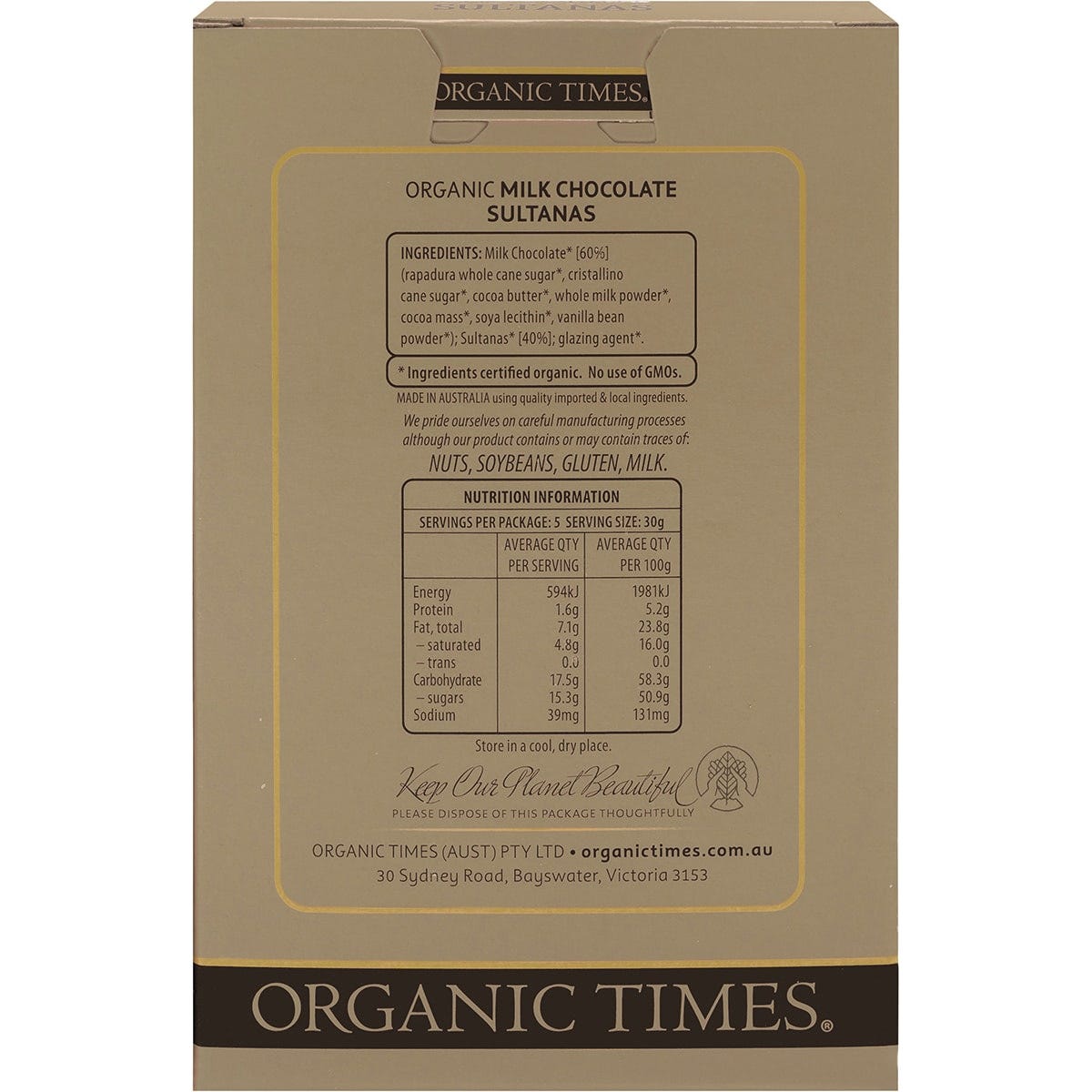 Organic Times Milk Chocolate Sultanas