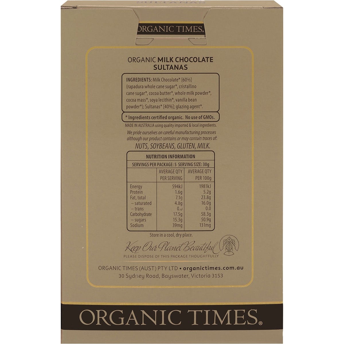 Organic Times Milk Chocolate Sultanas