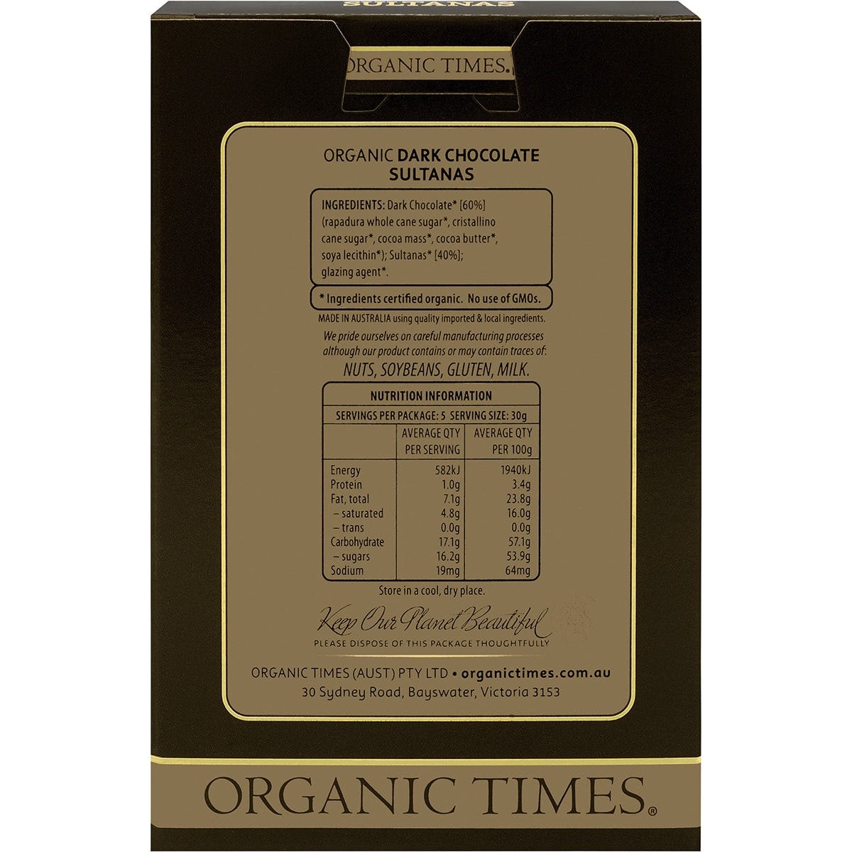 Organic Times Dark Chocolate Sultanas