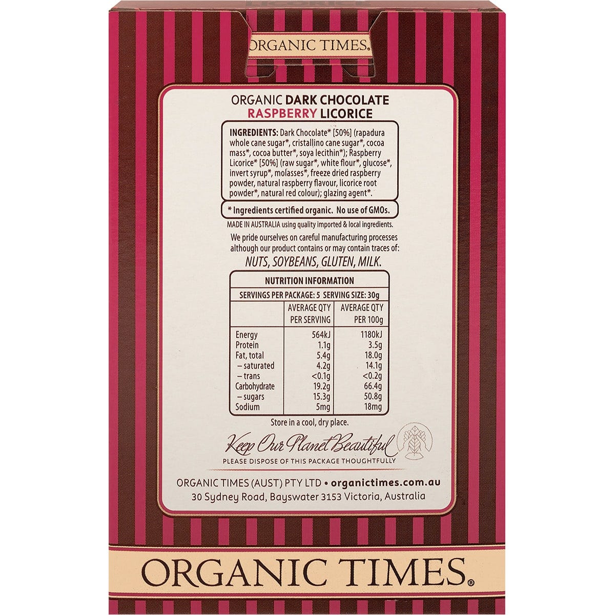 Organic Times Dark Chocolate Raspberry Licorice