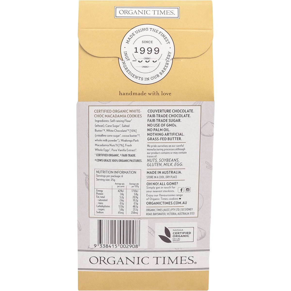 Organic Times Cookies White Choc Macadamia