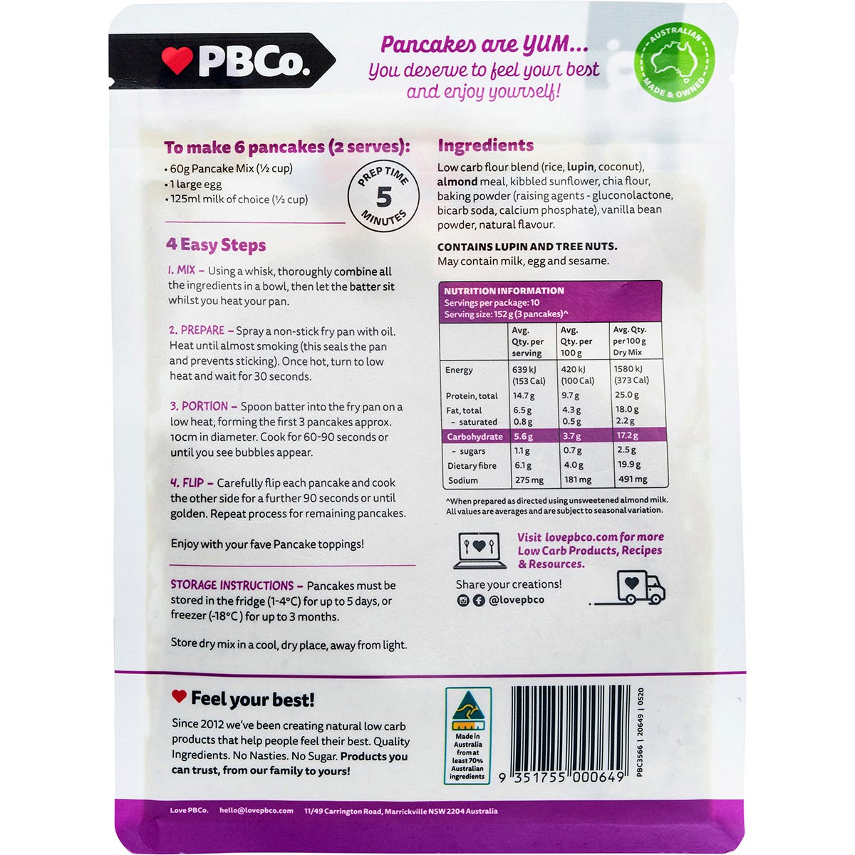 PBco Pancake & Pikelet Mix Low Carb