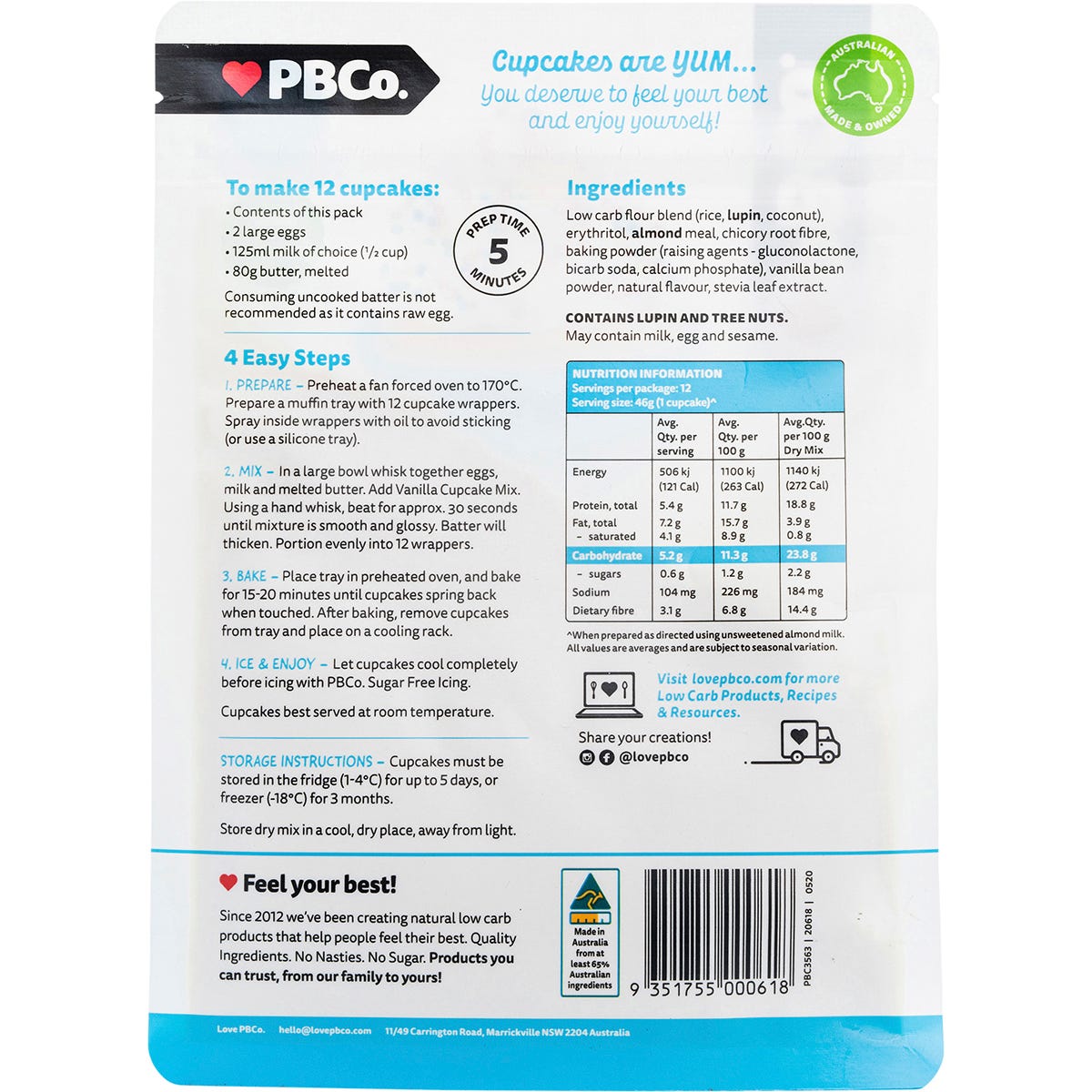 PBco Vanilla Cupcake Mix Low Carb