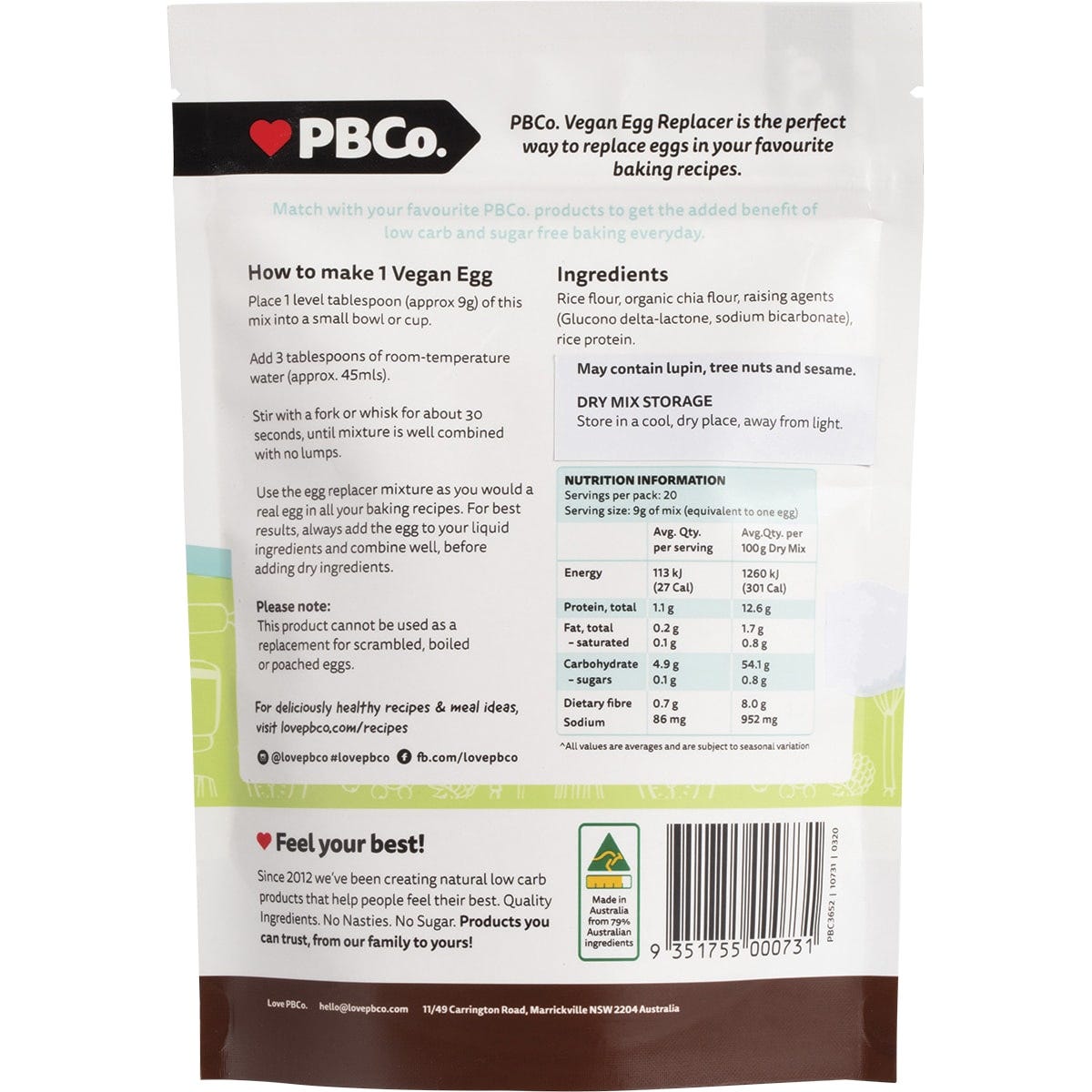 PBco Vegan Egg Replacer with Organic Chia