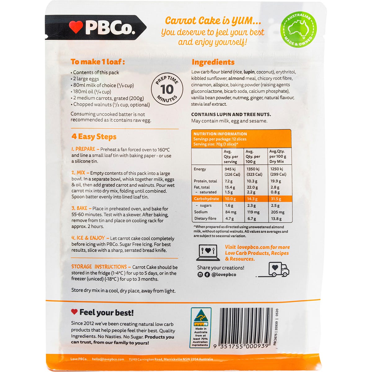 PBco Carrot Cake Mix Low Carb