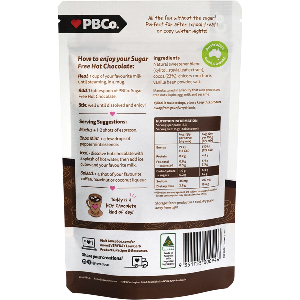 PBco Hot Chocolate 98% Sugar Free