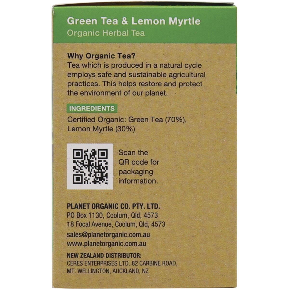 Planet Organic Herbal Tea Bags Green Tea & Lemon Myrtle