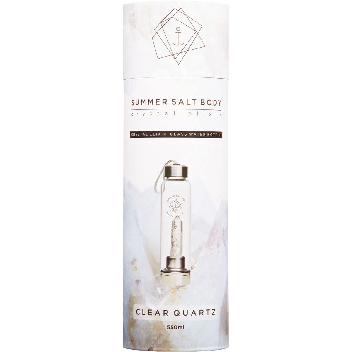 Summer Salt Body Crystal Elixir Glass Water Bottle Clear Quartz