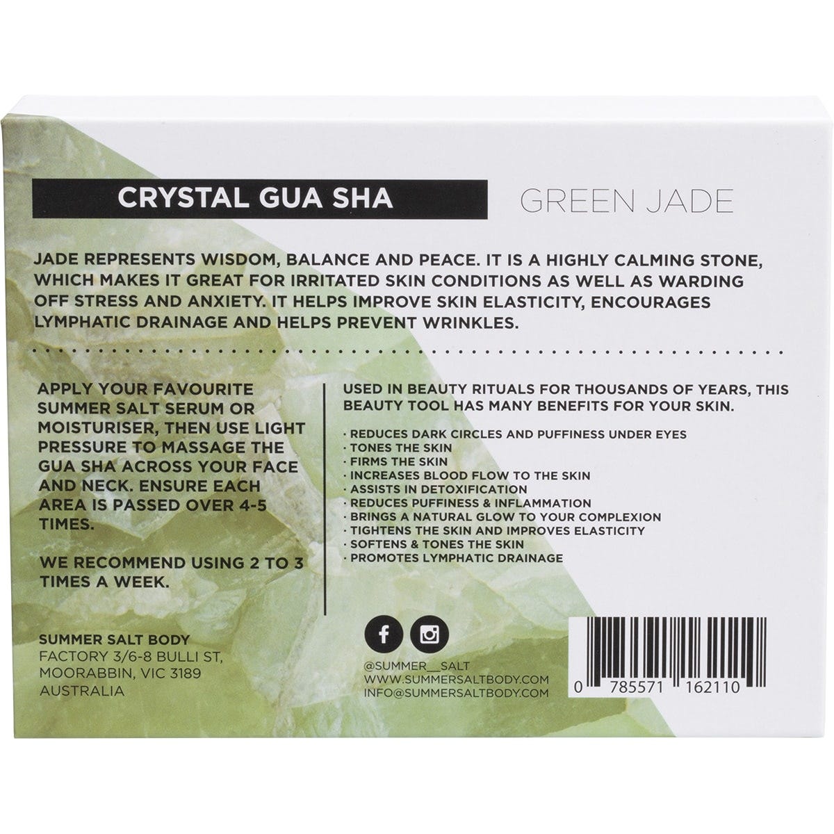 Summer Salt Body Crystal Gua Sha Green Jade
