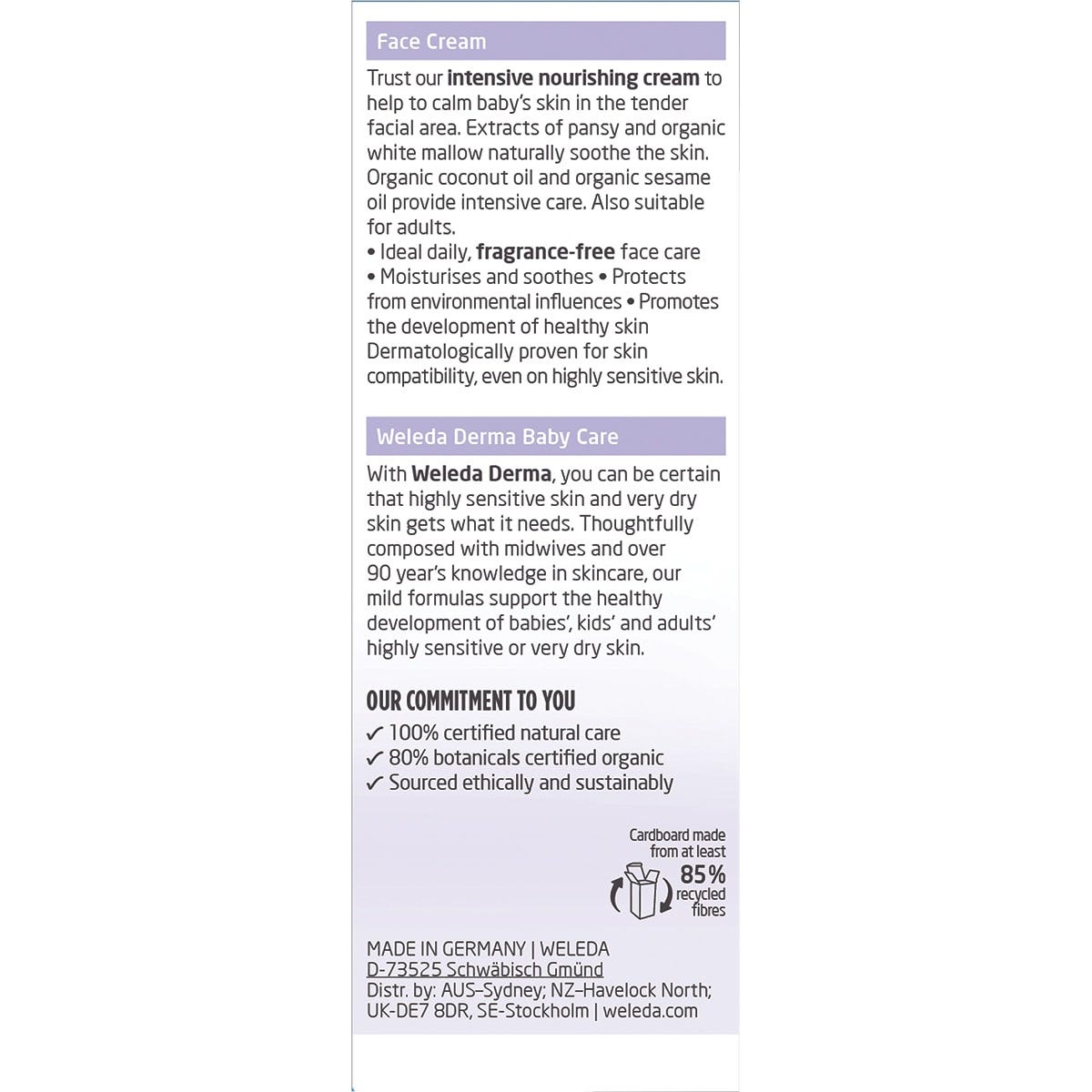 Weleda White Mallow Face Cream Baby Derma Fragrance Free