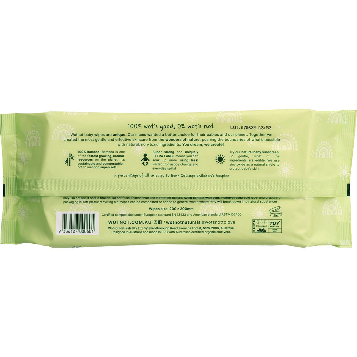 Wotnot Baby Wipes Alcohol Free 100% Biodegradable