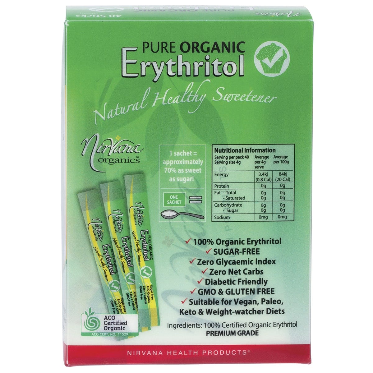 Nirvana Organics Erythritol Pure Organic Sticks