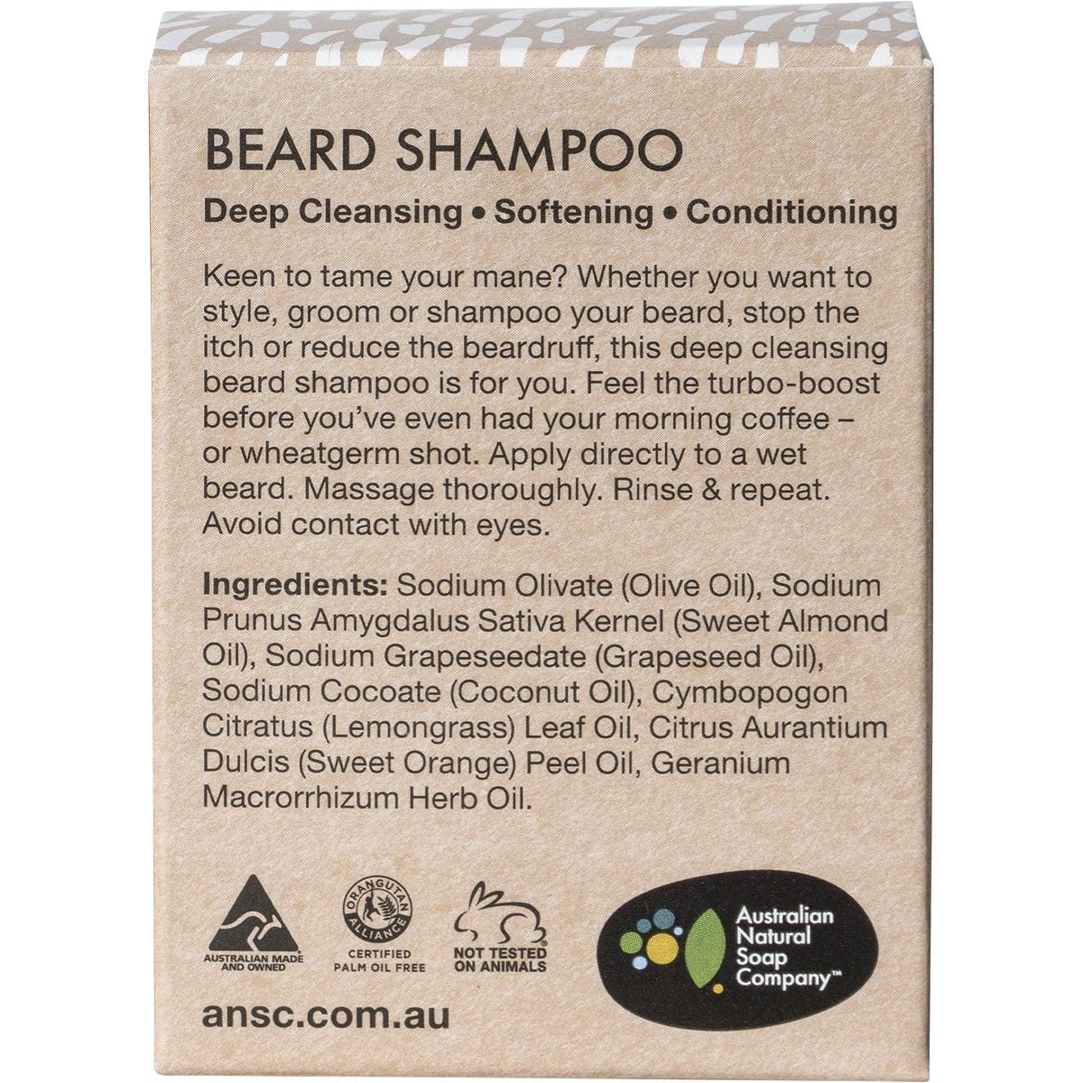 Australian Natural Soap Co Self Care Luxury Grooming Bar Beard Shampoo