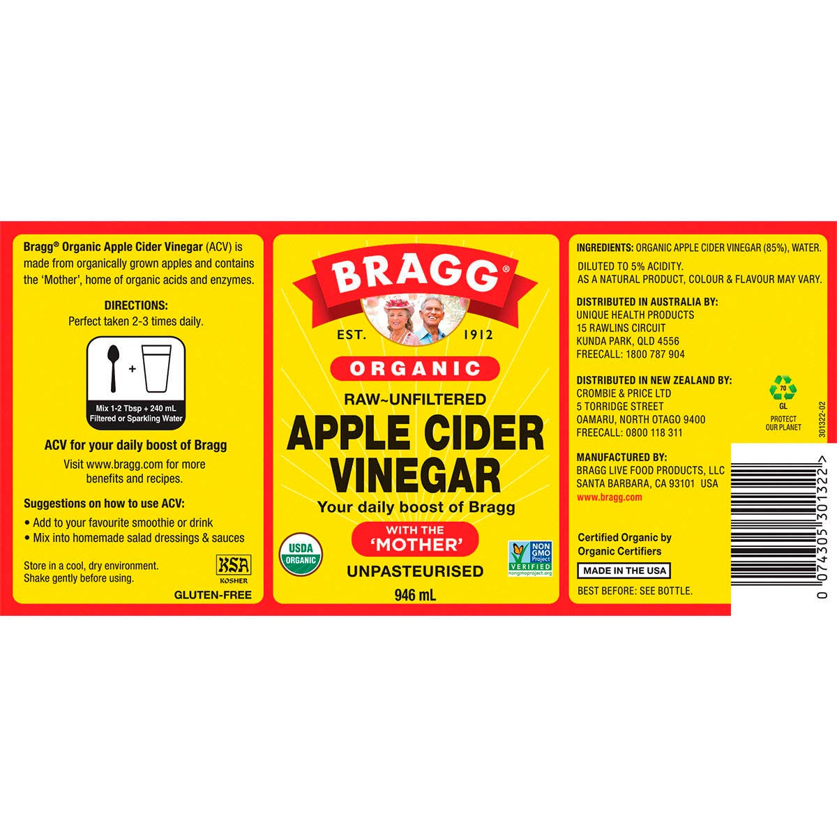 Bragg Apple Cider Vinegar Unfiltered with The Mother