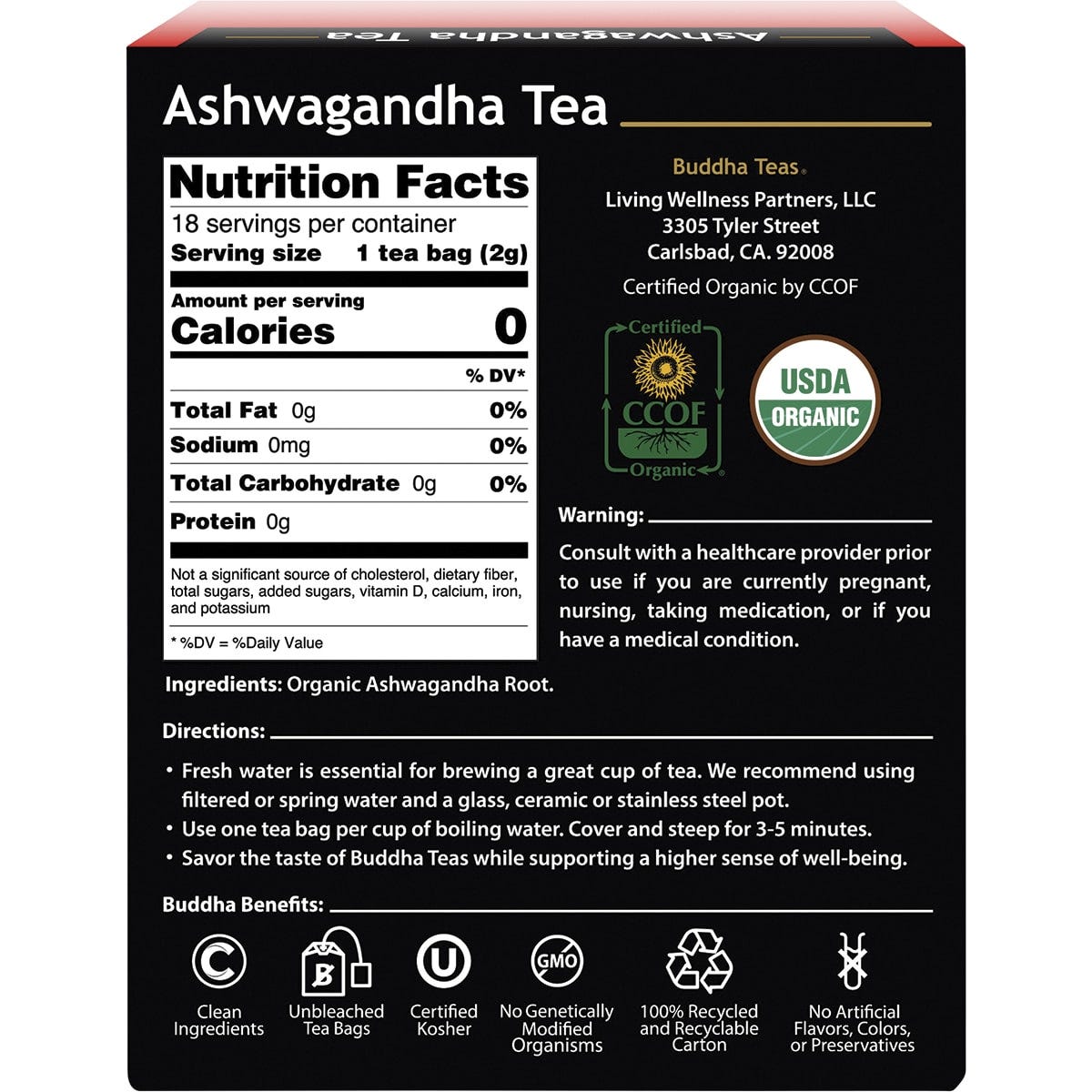 Buddha Teas Organic Herbal Tea Bags Ashwagandha Tea