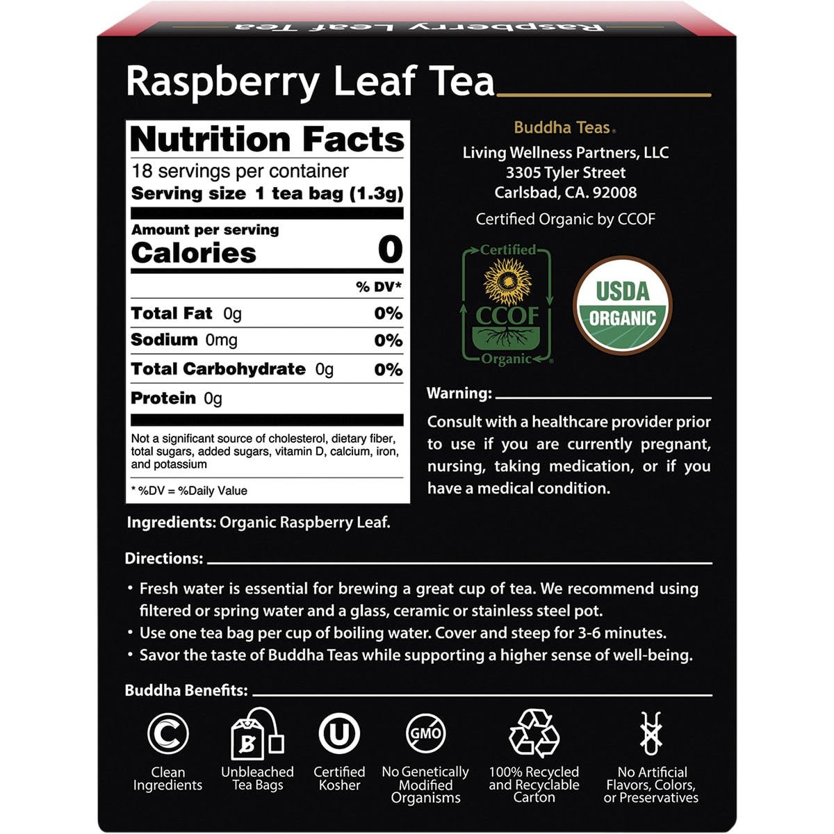 Buddha Teas Organic Herbal Tea Bags Raspberry Leaf Tea