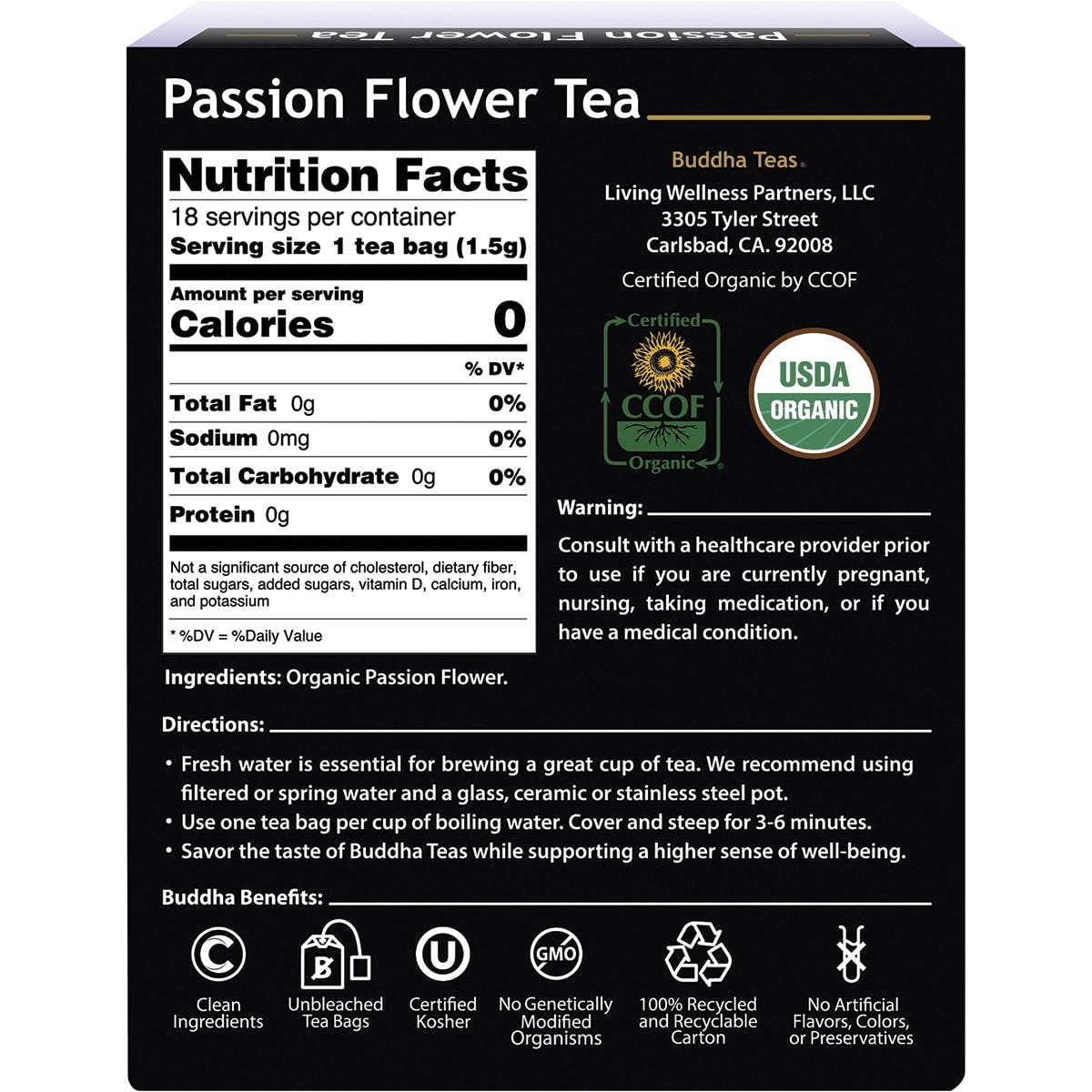 Buddha Teas Organic Herbal Tea Bags Passion Flower Tea