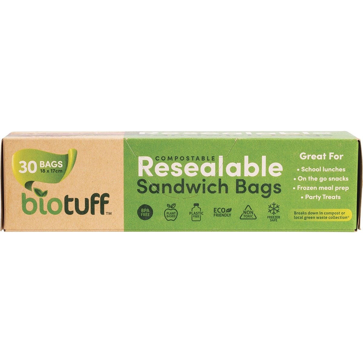 Biotuff Resealable Sandwich Bags 18x17cm