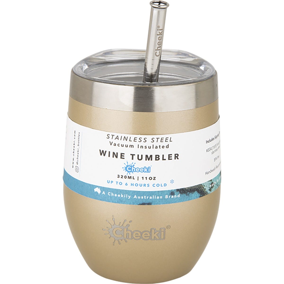 Insulated Wine Tumbler Soft Gold with S/Steel Straw