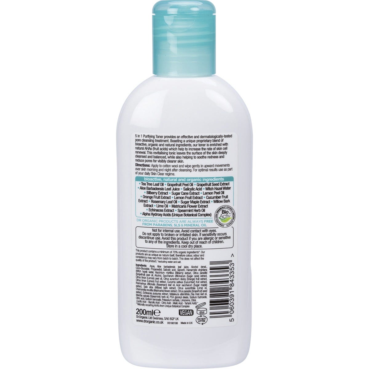 Dr Organic Purifying Toner Skin Clear Organic Tea Tree