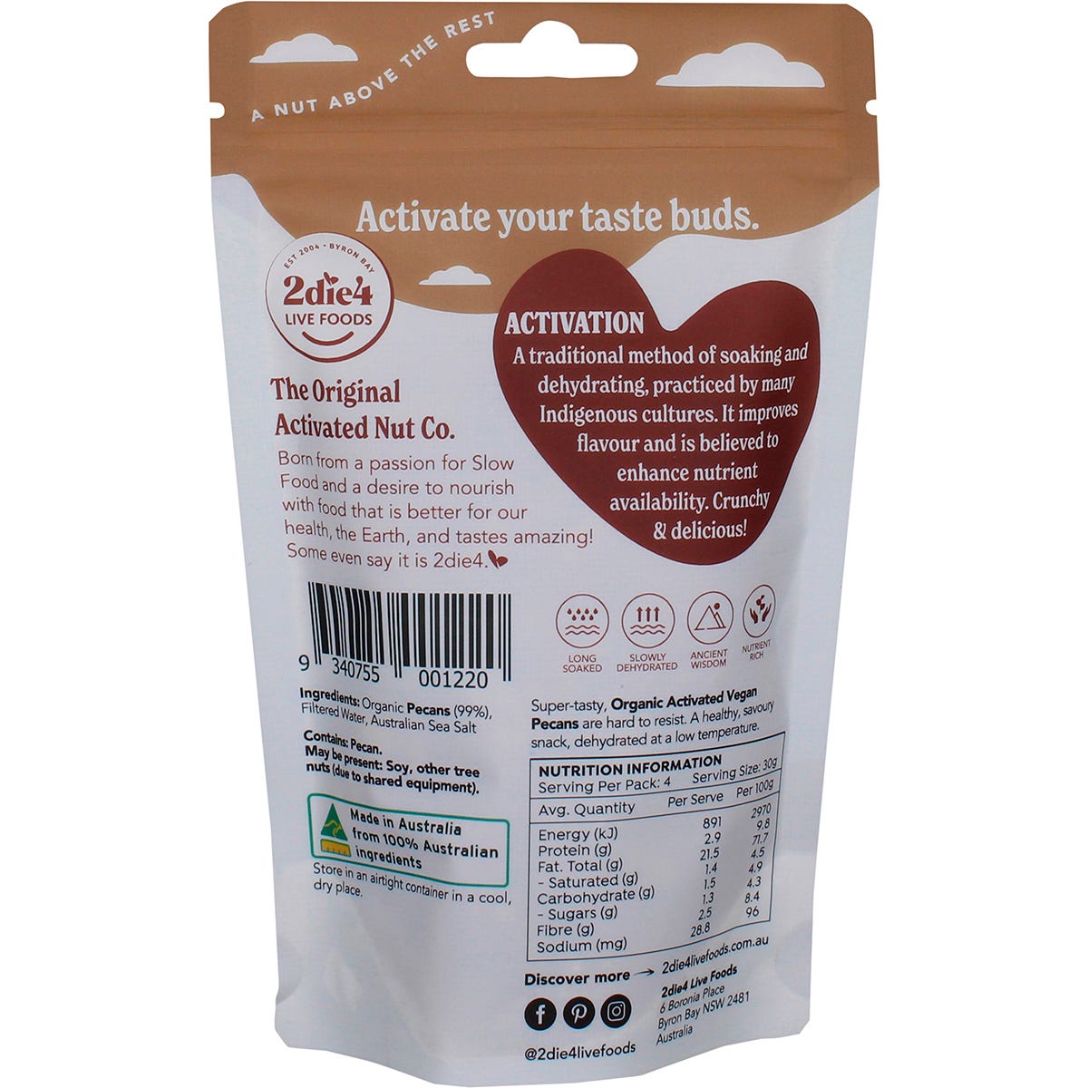 2Die4 Live Foods Organic Activated Pecans Vegan