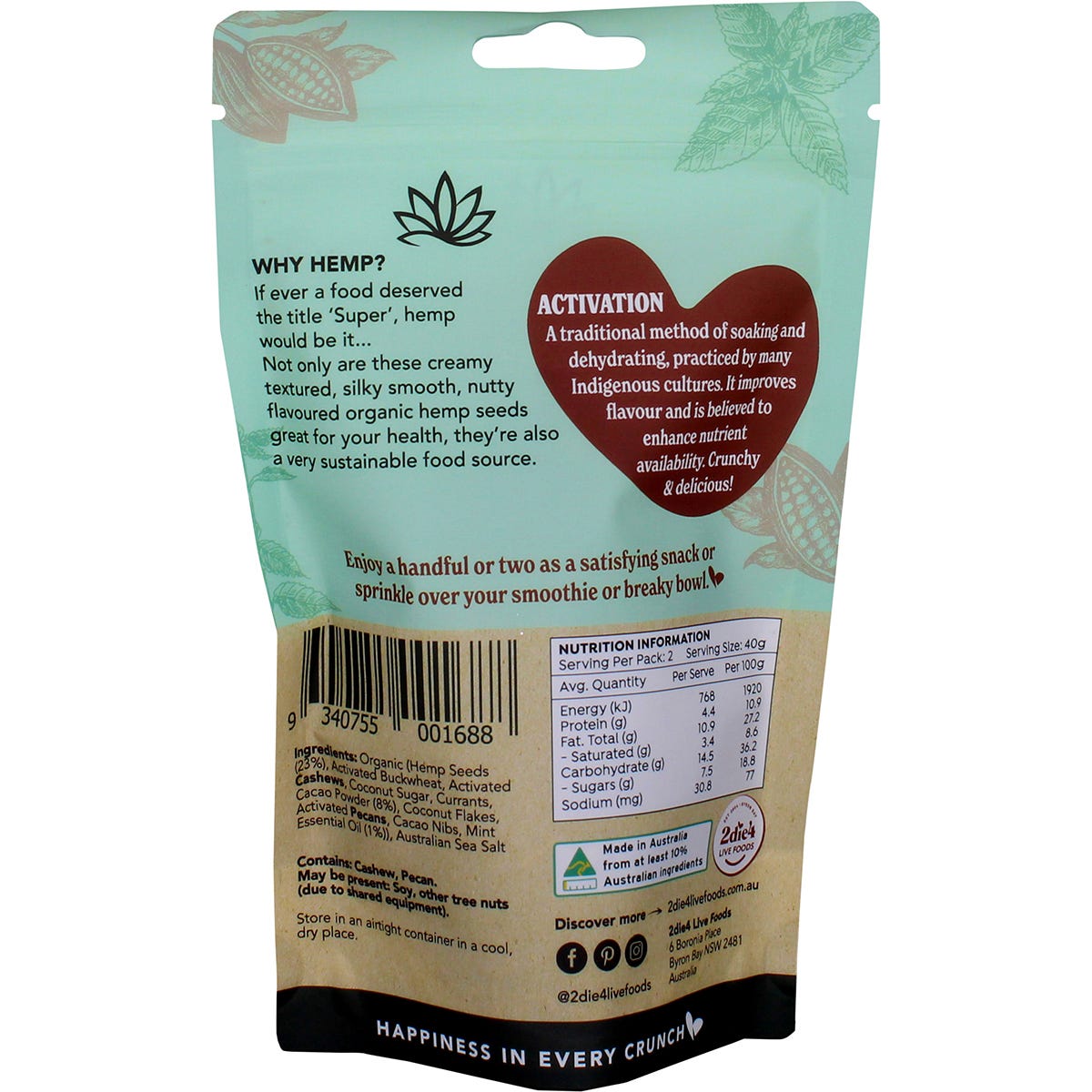 2Die4 Live Foods Hemptations Superfood Hemp Snack Mint Chocolate