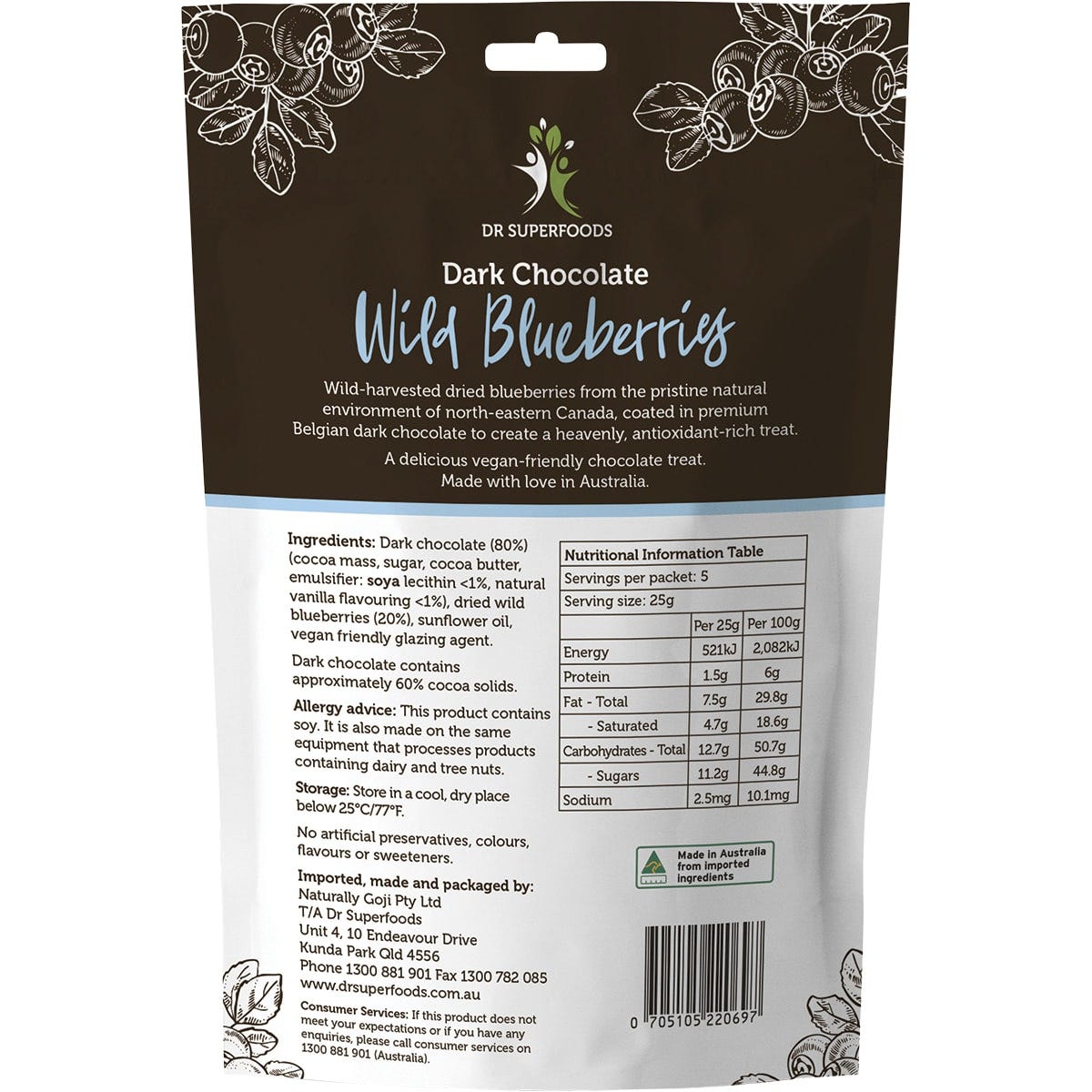 Dr Superfoods Wild Blueberries Dark Chocolate